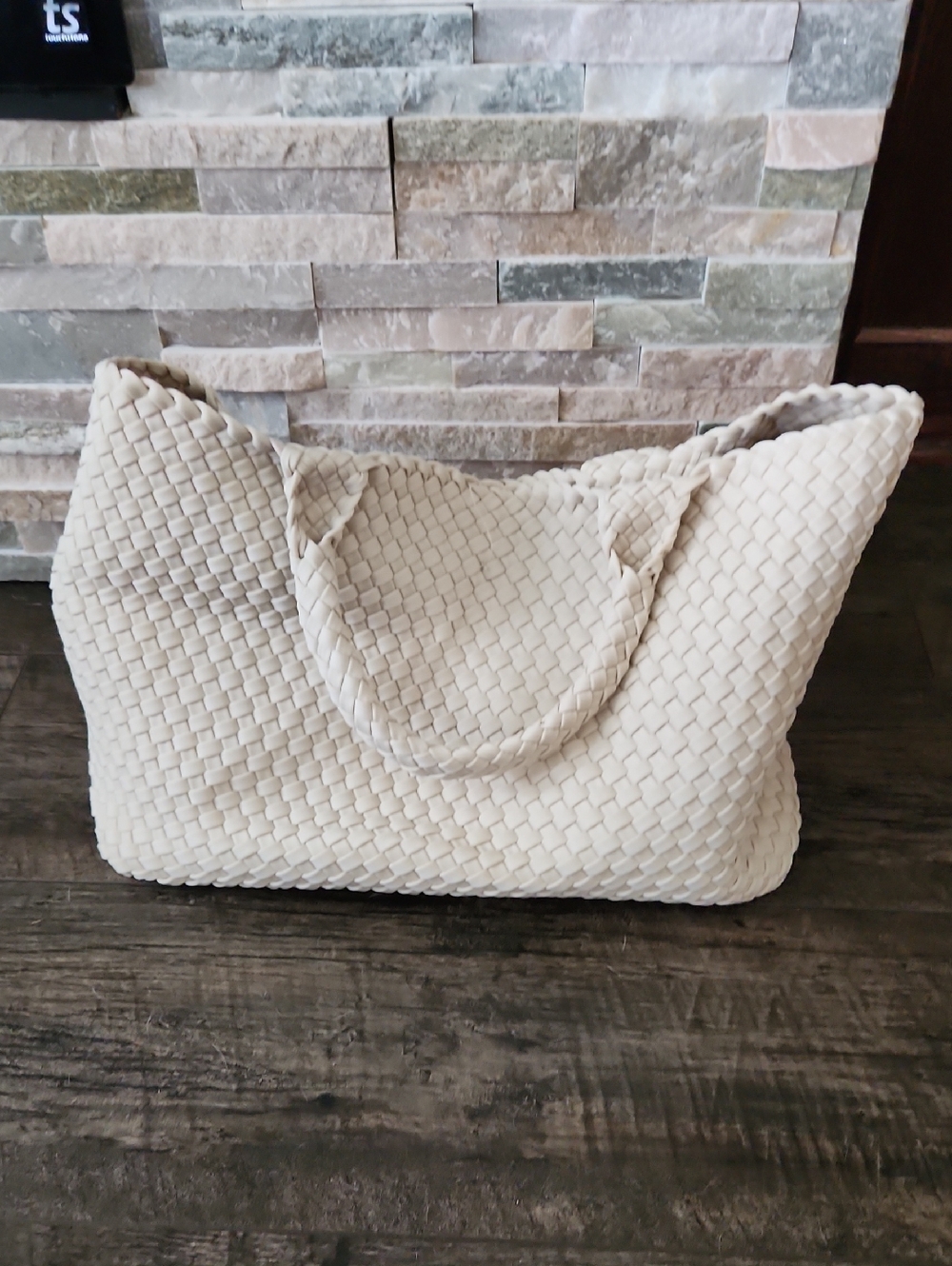 Antonio Melani Woven Neorene Look Tote Bag in Cream